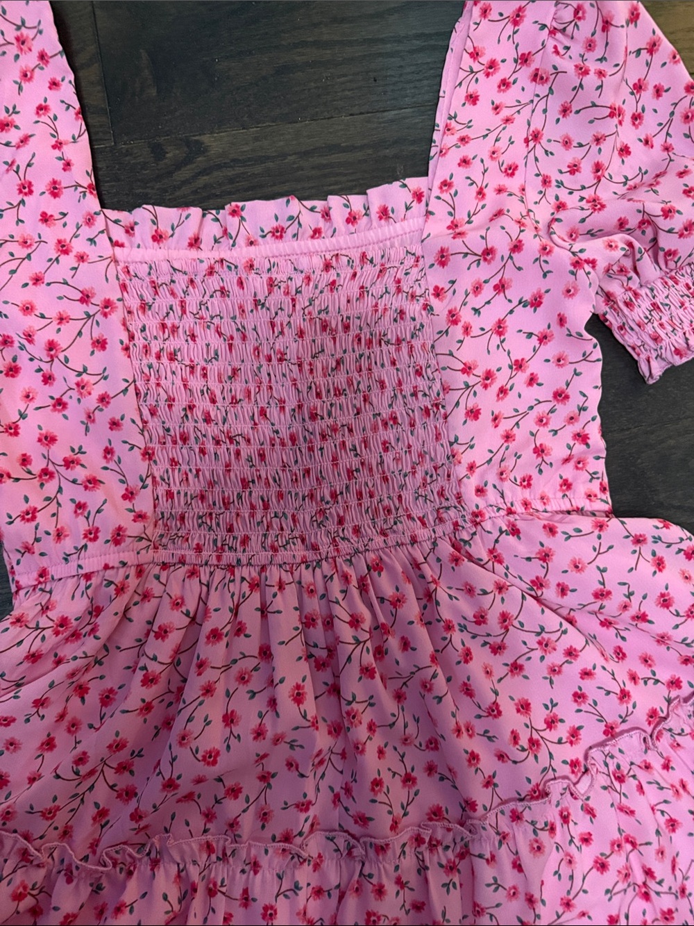 Pink Floral Smocked Tiered Dress - Picture 3 of 3